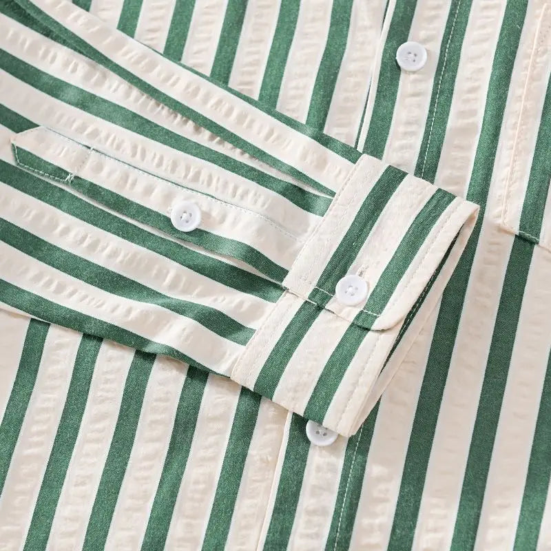 Camicia Uomo Tempo Libero Cotone Manica Lunga Rigata