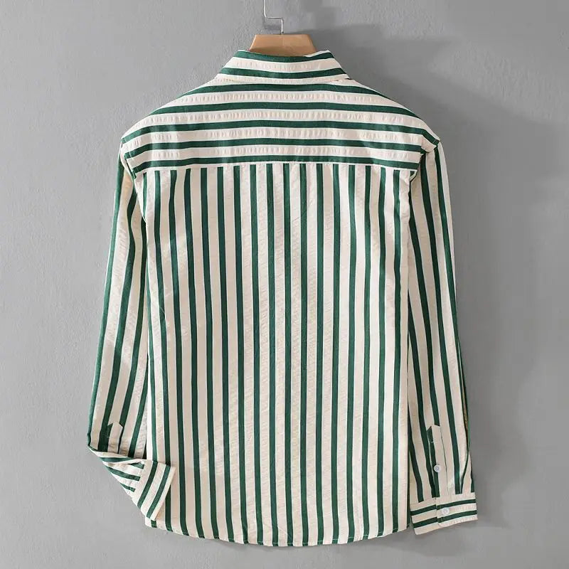 Camicia Uomo Tempo Libero Cotone Manica Lunga Rigata