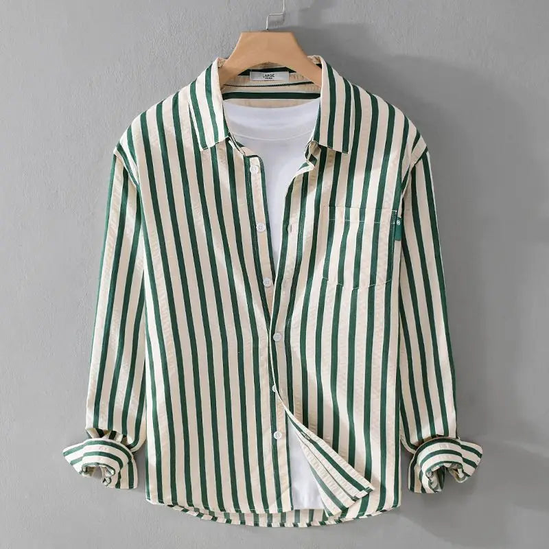 Camicia Uomo Tempo Libero Cotone Manica Lunga Rigata
