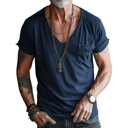 T-shirt Uomo Cotone Tasche Girocollo Profondo - Brentozzi
