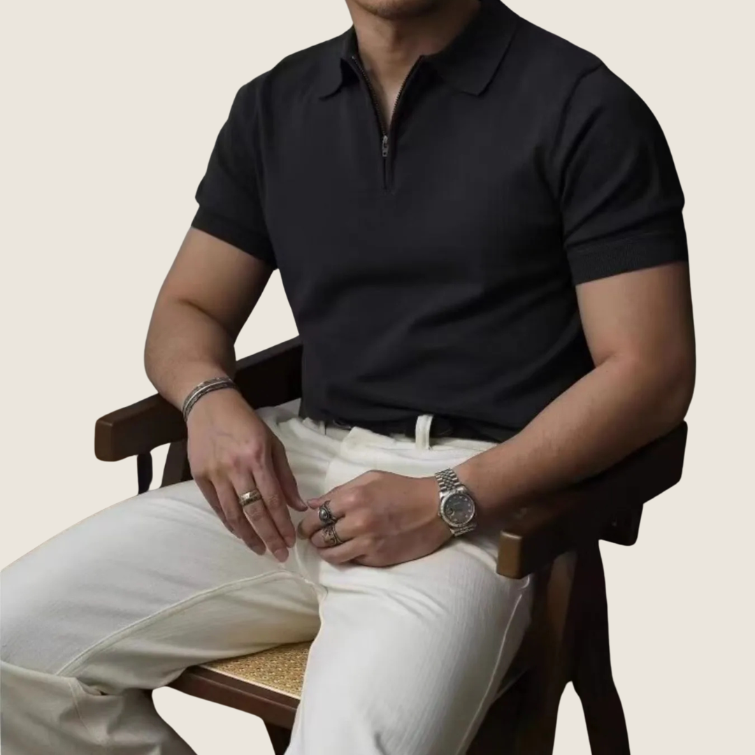 Polo Uomo Cotone Collo con Zip Stile Minimalista