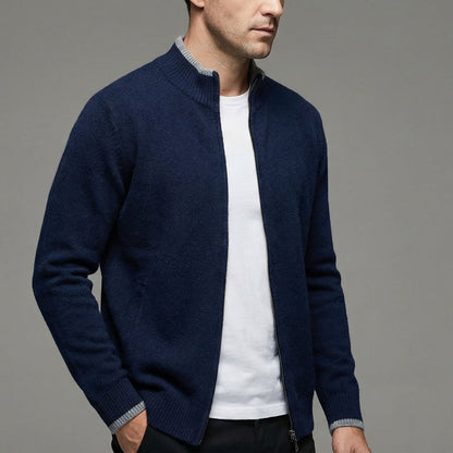 Cardigan Uomo in Maglia con Zip Intera e Colletto Alto