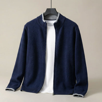 Cardigan Uomo in Maglia con Zip Intera e Colletto Alto