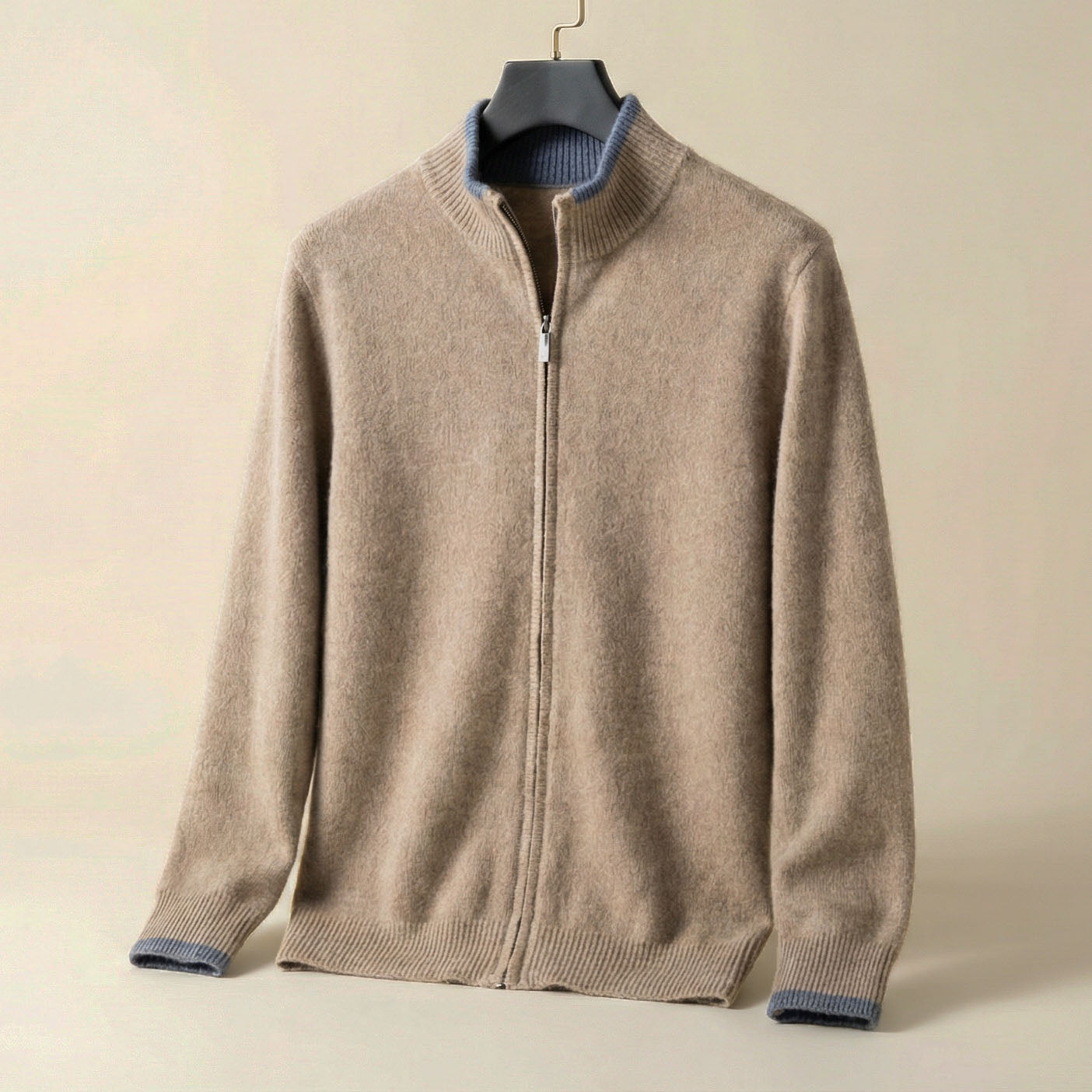 Cardigan Uomo in Maglia con Zip Intera e Colletto Alto - Brentozzi