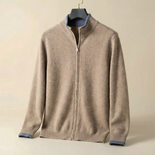 Cardigan Uomo in Maglia con Zip Intera e Colletto Alto - Brentozzi