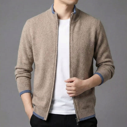 Cardigan Uomo in Maglia con Zip Intera e Colletto Alto