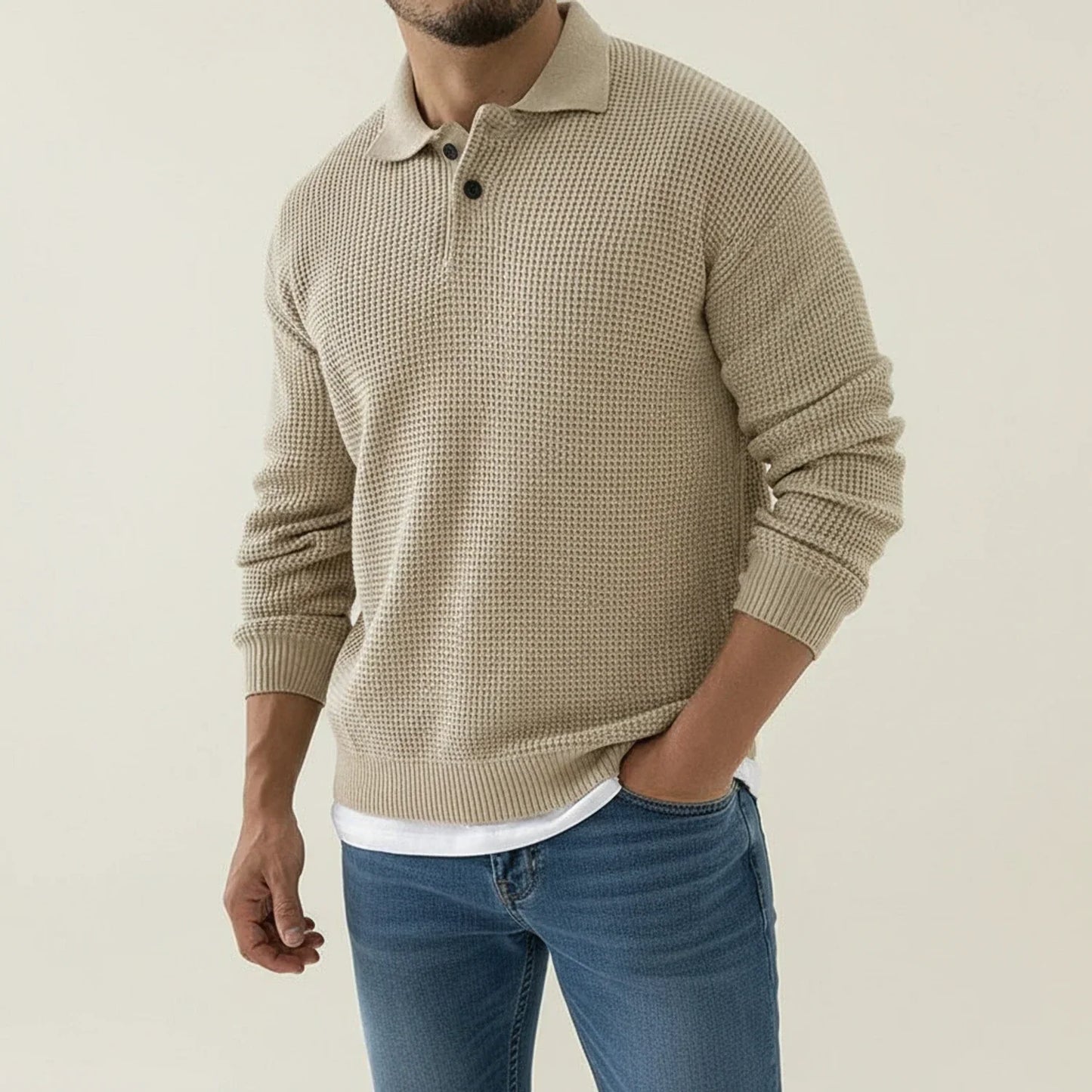Maglione Uomo Strutturato Collo con Bottoni