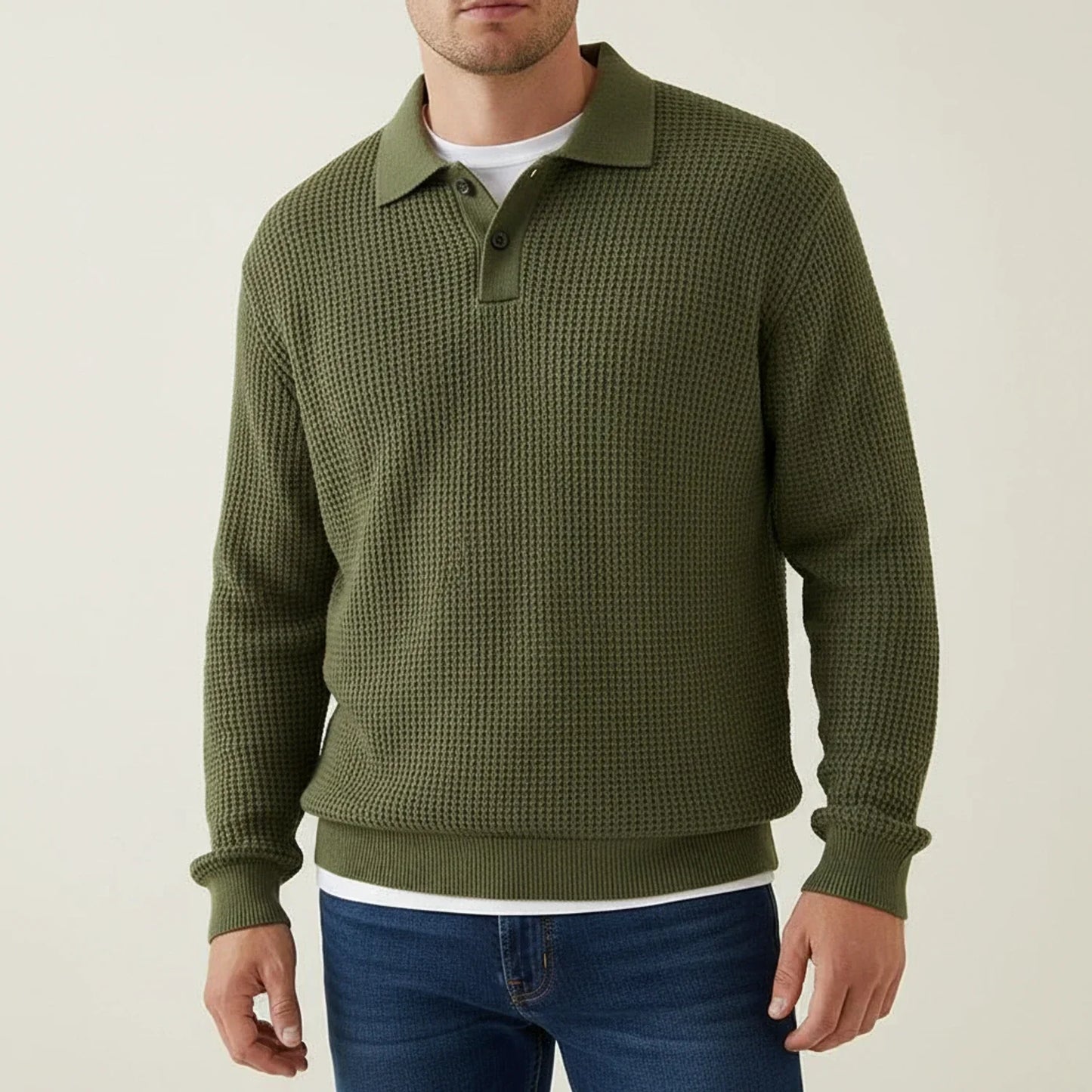Maglione Uomo Strutturato Collo con Bottoni