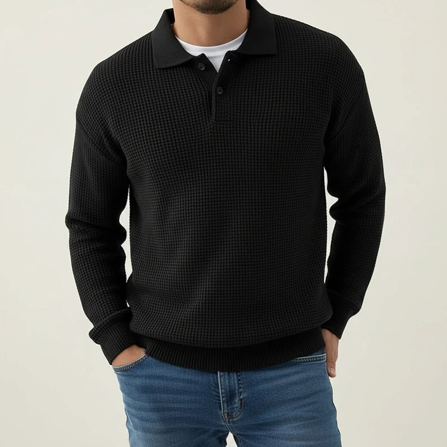 Maglione Uomo Strutturato Collo con Bottoni