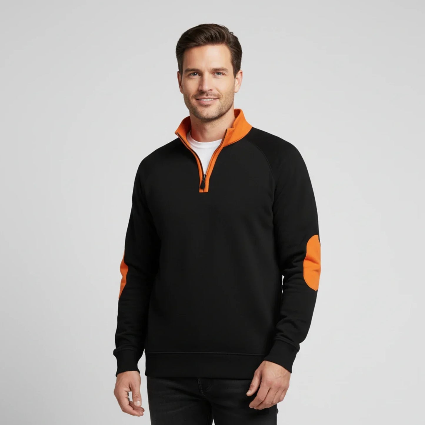 Maglione Uomo con Mezza Cerniera Collo Alto Contrasto