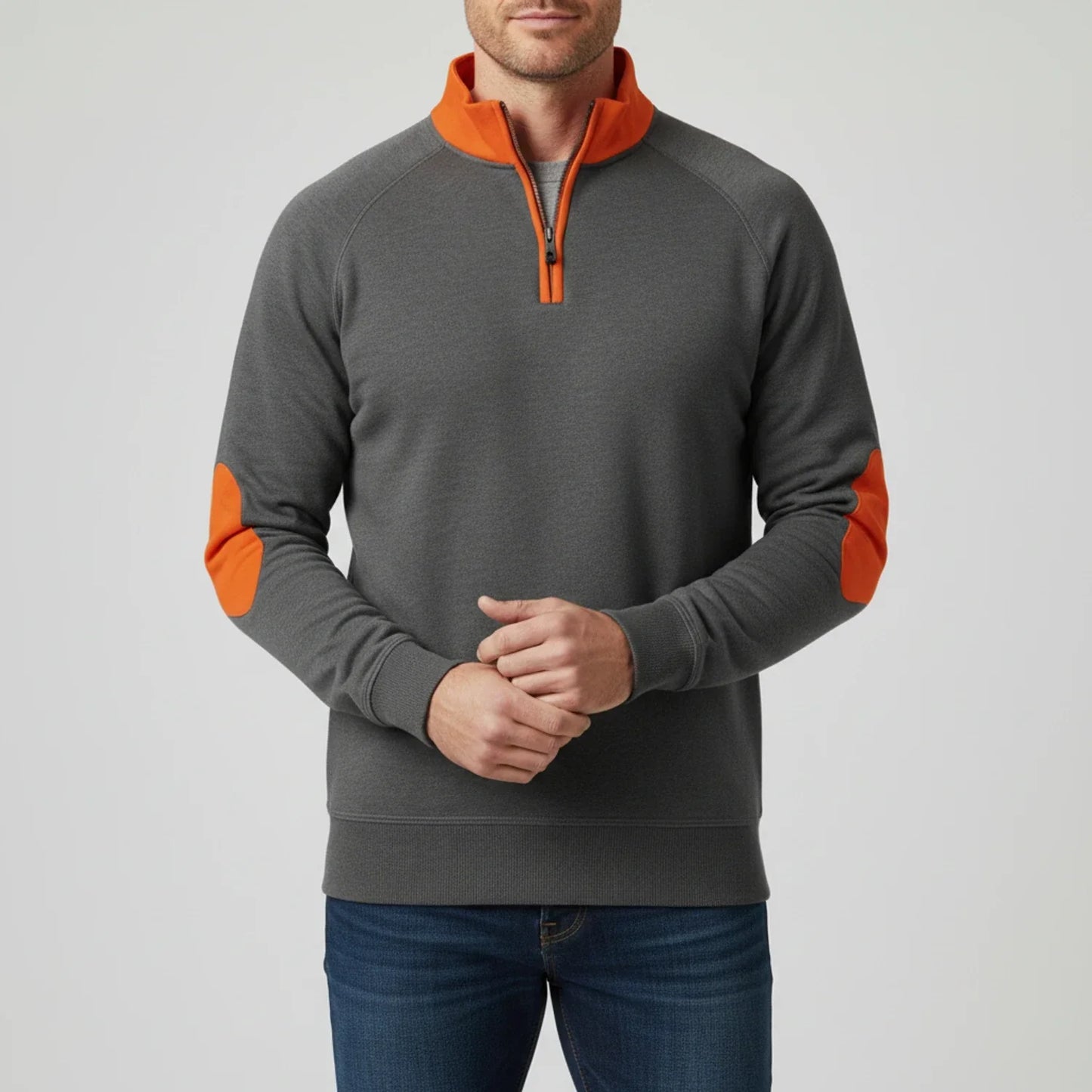 Maglione Uomo con Mezza Cerniera Collo Alto Contrasto