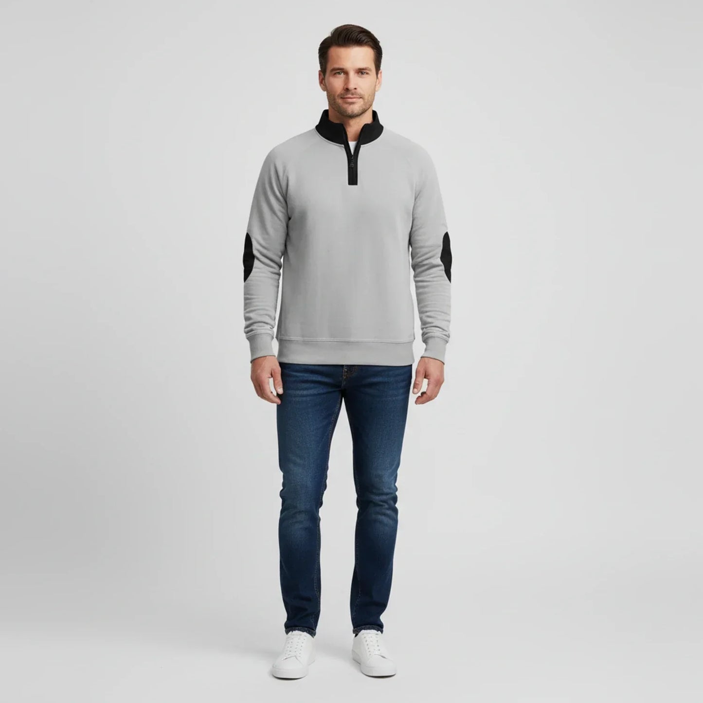 Maglione Uomo con Mezza Cerniera Collo Alto Contrasto