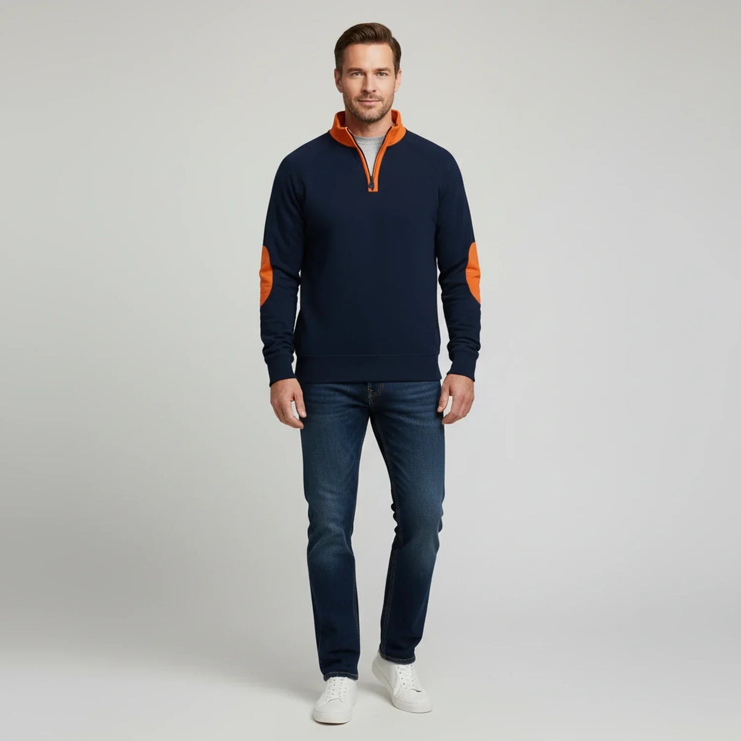 Maglione Uomo con Mezza Cerniera Collo Alto Contrasto