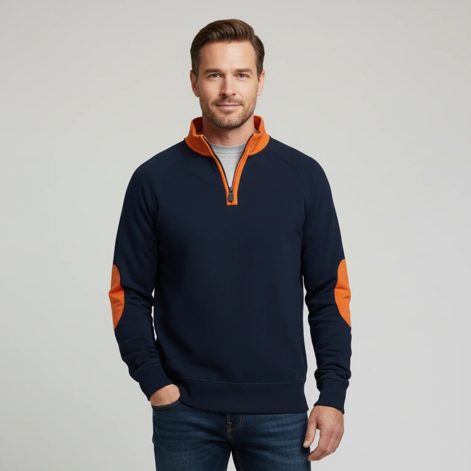 Maglione Uomo con Mezza Cerniera Collo Alto Contrasto - Brentozzi