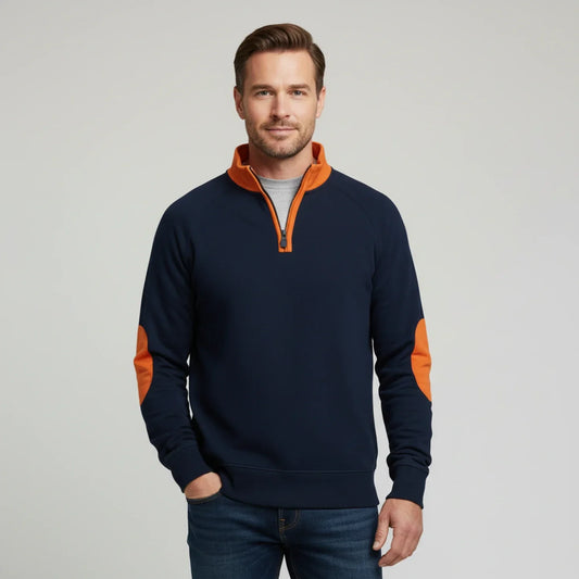 Maglione Uomo con Mezza Cerniera Collo Alto Contrasto - Brentozzi