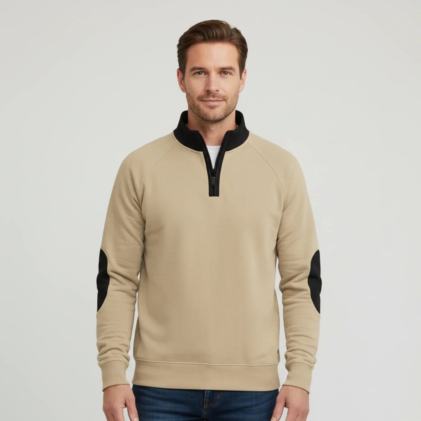 Maglione Uomo con Mezza Cerniera Collo Alto Contrasto