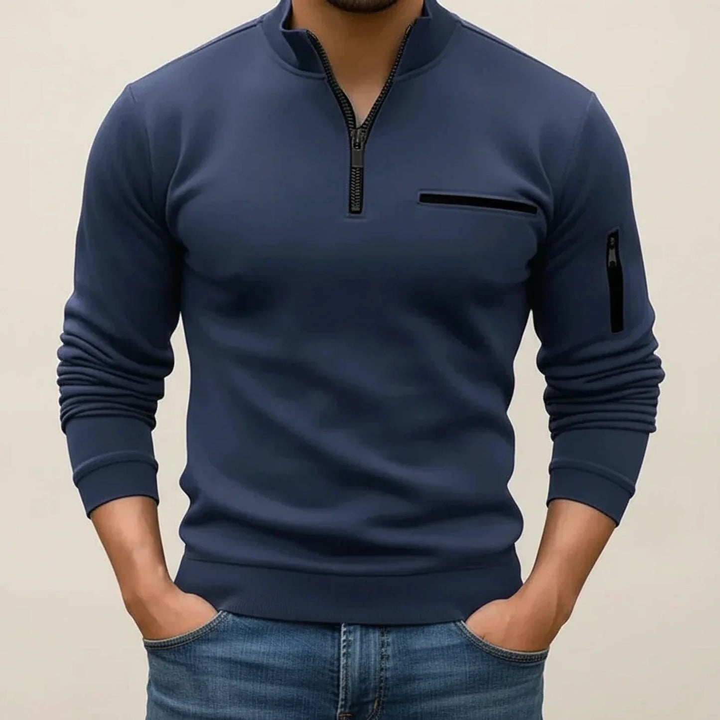 Maglione Uomo Manica Lunga con Zip a Quarto