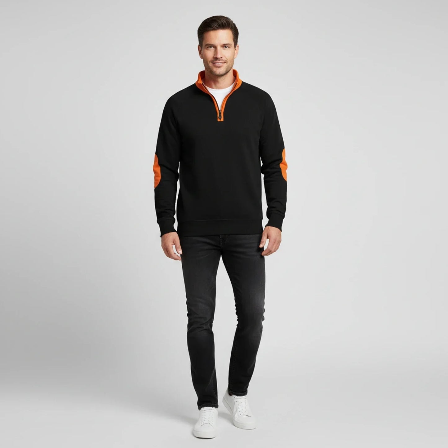 Maglione Uomo con Mezza Cerniera Collo Alto Contrasto
