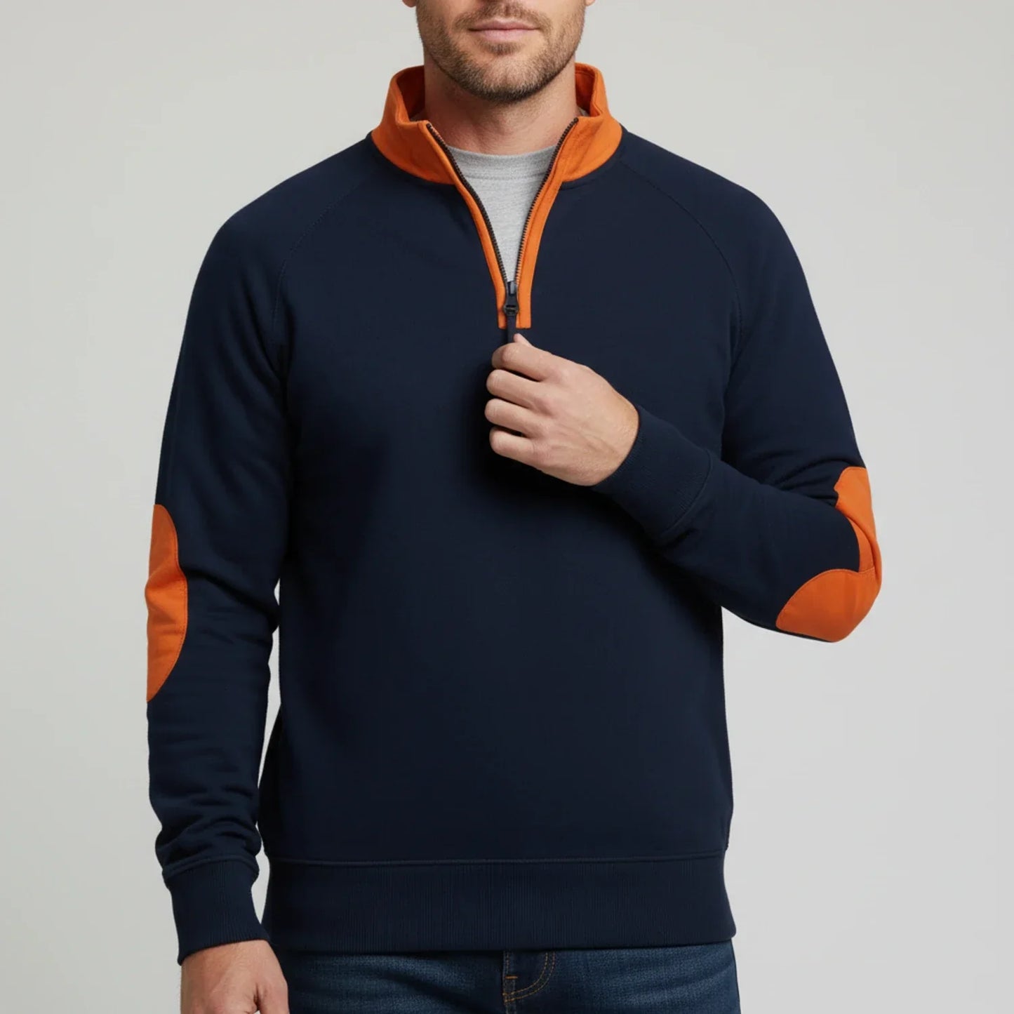 Maglione Uomo con Mezza Cerniera Collo Alto Contrasto