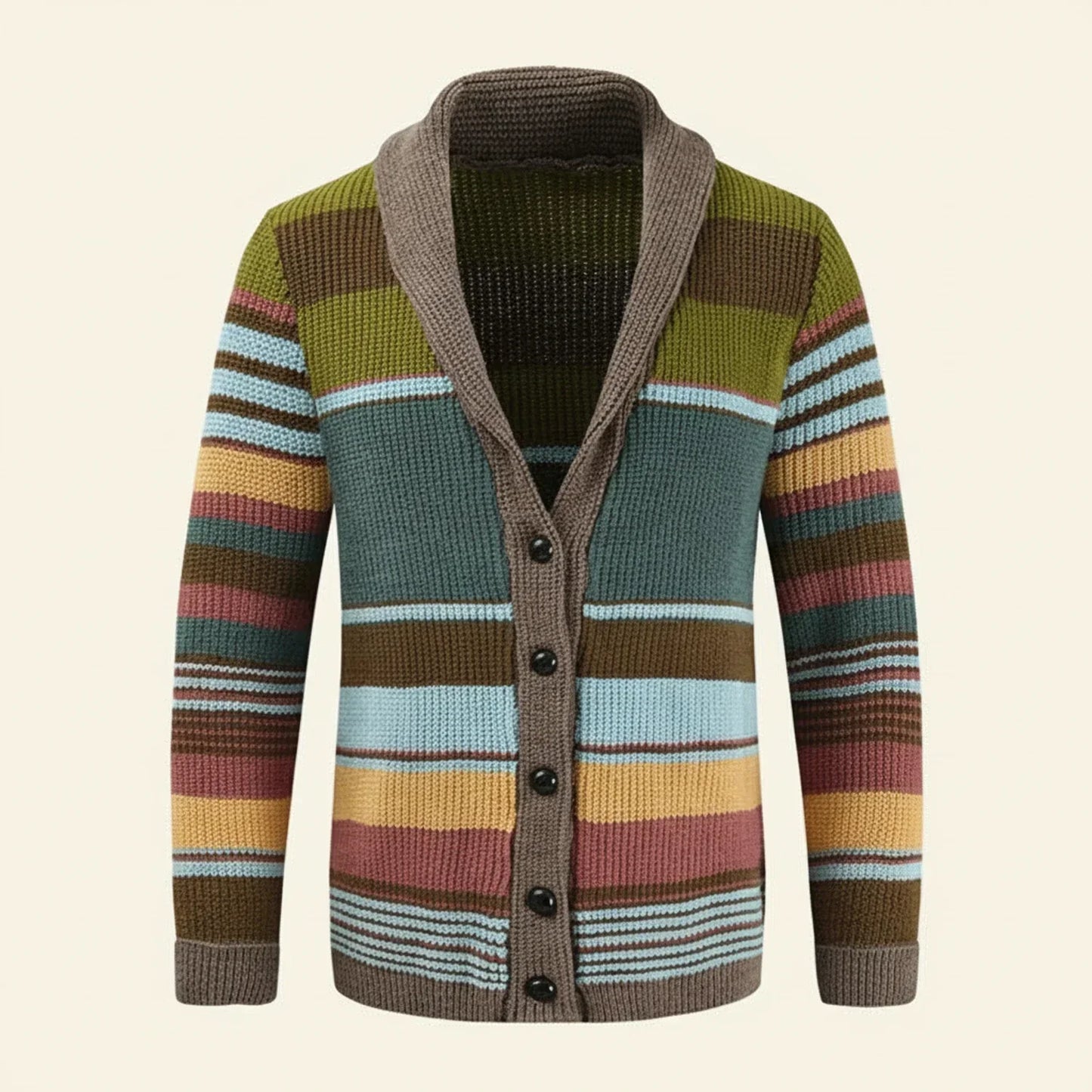 Cardigan Uomo a Righe in Maglia con Bottoni