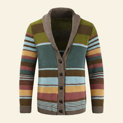 Cardigan Uomo a Righe in Maglia con Bottoni