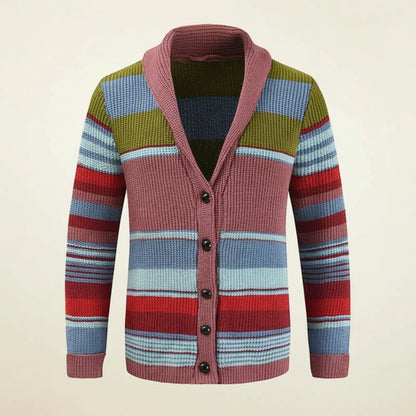 Cardigan Uomo a Righe in Maglia con Bottoni