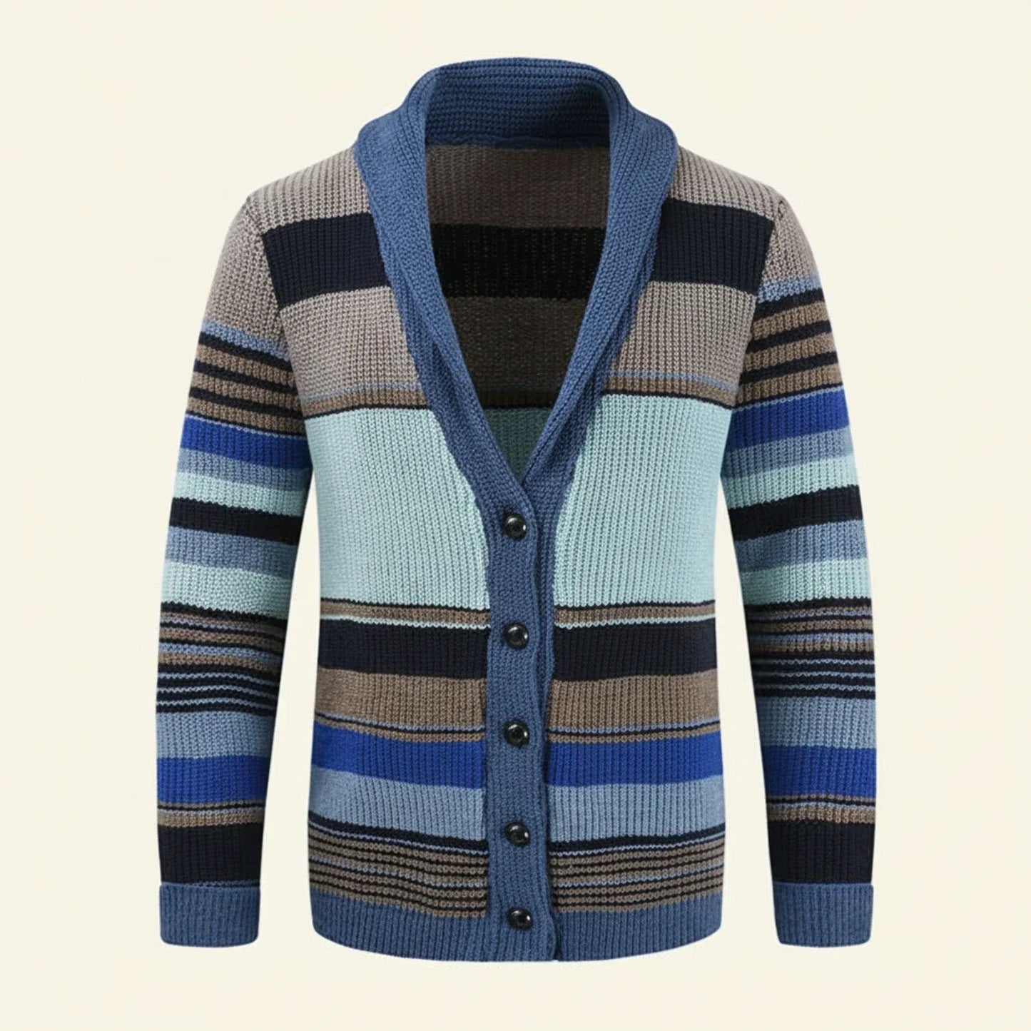Cardigan Uomo a Righe in Maglia con Bottoni