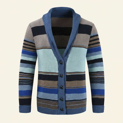 Cardigan Uomo a Righe in Maglia con Bottoni