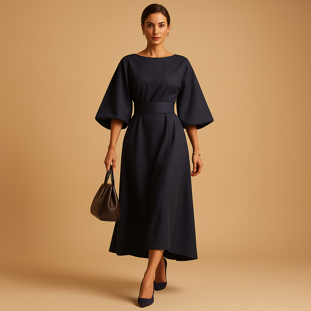 Abito Midi Donna con Cintura Dettaglio Vita Casual