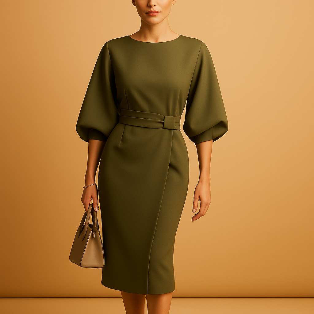 Abito Midi Donna con Cintura Dettaglio Vita Casual