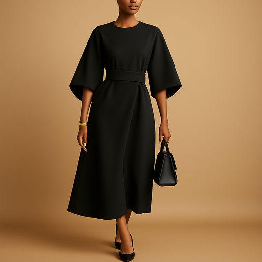 Abito Midi Donna con Cintura Dettaglio Vita Casual - Brentozzi