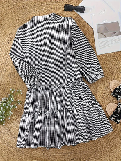 Mini robe à rayures en coton léger avec col et boutons, manches 3/4, parfaite pour le printemps et l'été.