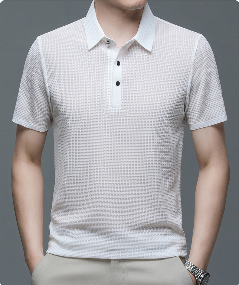 Polo Uomo Manica Corta Tessuto Strutturato Stile Casual