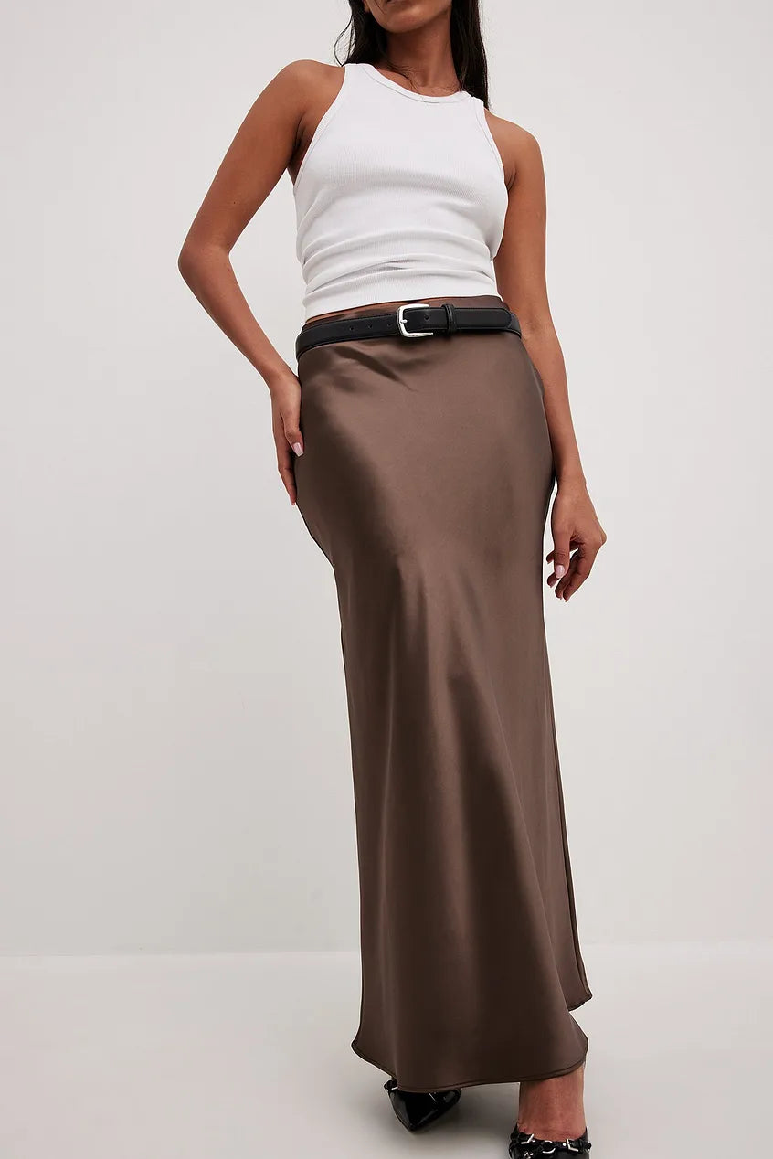 Gonna Midi Donna in Satin Vita Alta Elegante