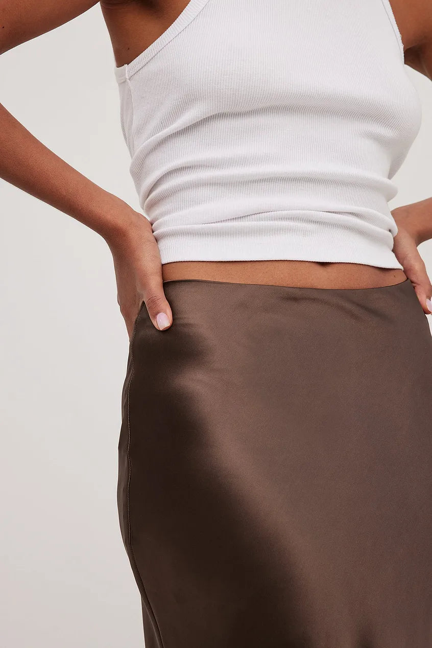 Gonna Midi Donna in Satin Vita Alta Elegante