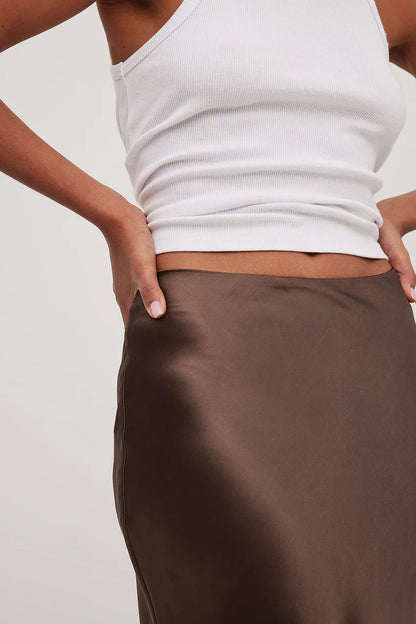 Gonna Midi Donna in Satin Vita Alta Elegante