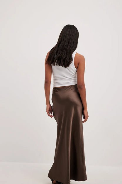 Gonna Midi Donna in Satin Vita Alta Elegante