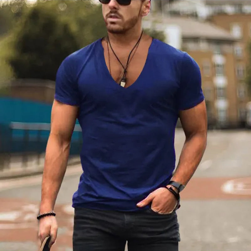 T-shirt Uomo Scollo a V Profondo Casual