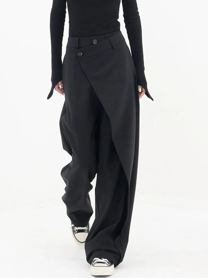 Pantaloni Donna Taglio Largo Sovrapposizione Bottone Asimmetrico - Vesarelli