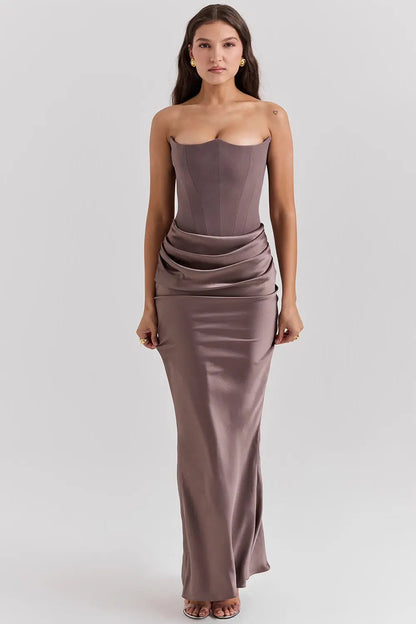 Abito Maxi Donna Corsetto Sospeso Senza Spalline