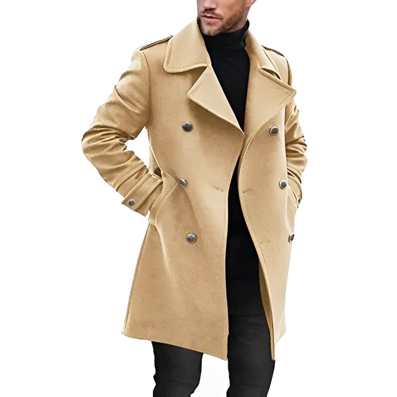 Cappotto Uomo Doppiopetto in Misto Lana Stile Classico Invernale