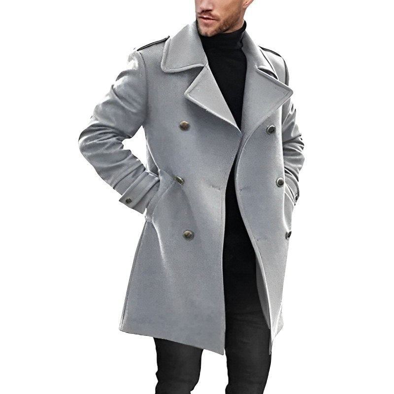 Cappotto Uomo Doppiopetto in Misto Lana Stile Classico Invernale