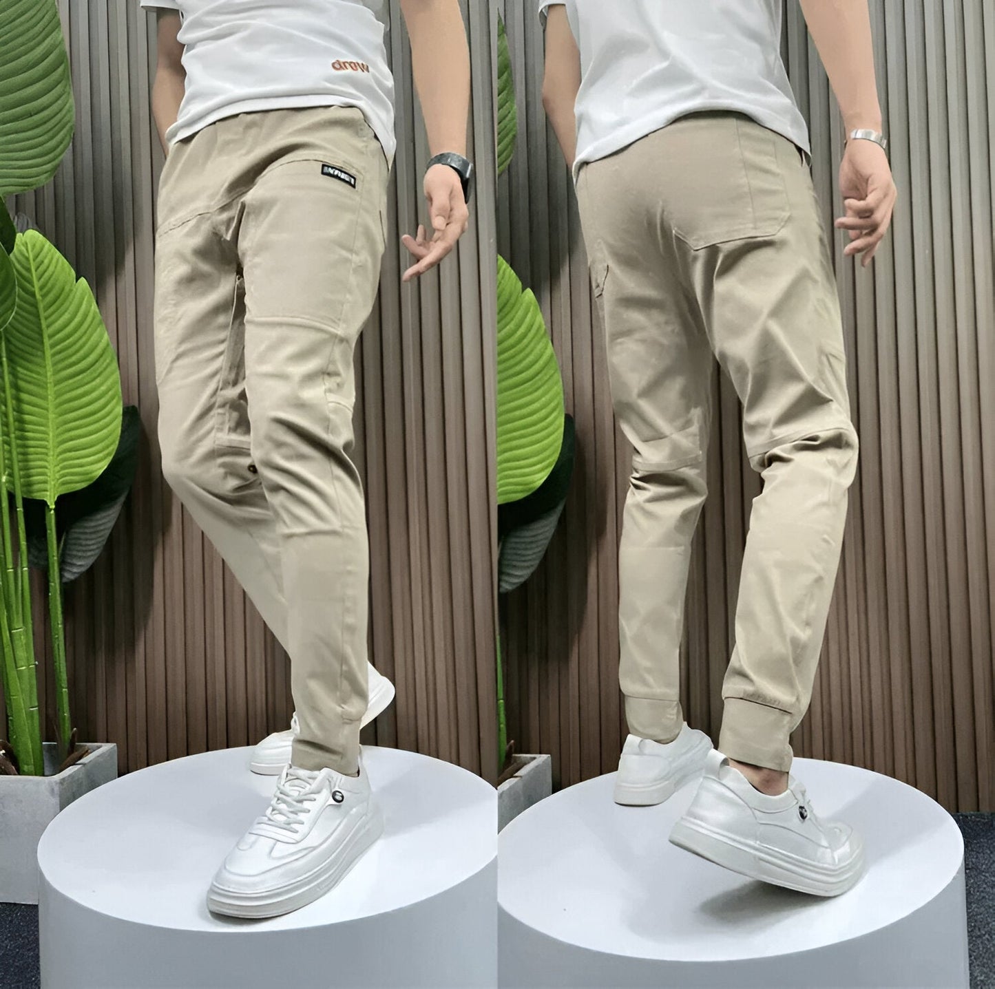 Pantaloni Cargo Uomo in Tessuto Stretch Vestibilità Regolare