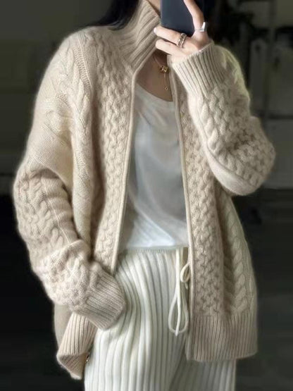 Cardigan Donna in Cashmere Maglia Spessa Collo Alto