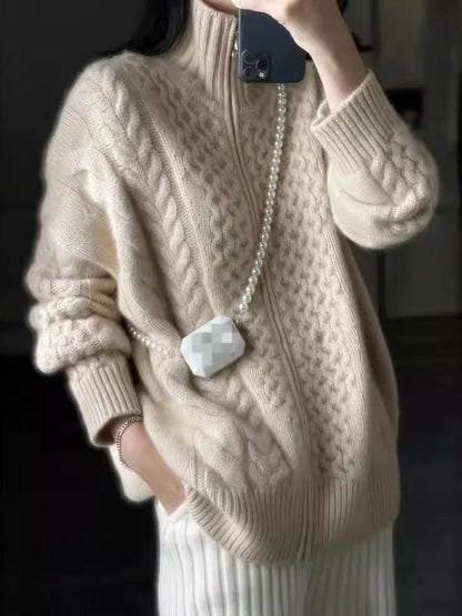 Cardigan Donna in Cashmere Maglia Spessa Collo Alto