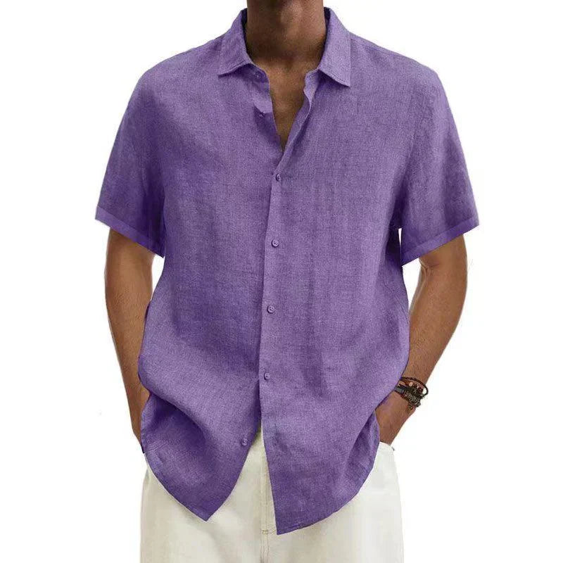 Camicia Uomo Lino Manica Corta Casual