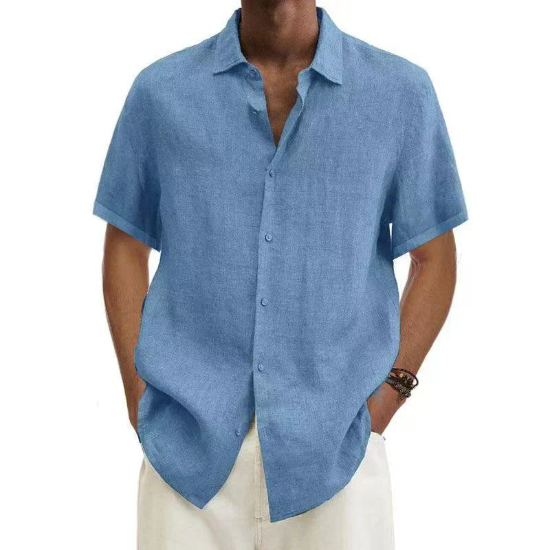 Camicia Uomo Lino Manica Corta Casual
