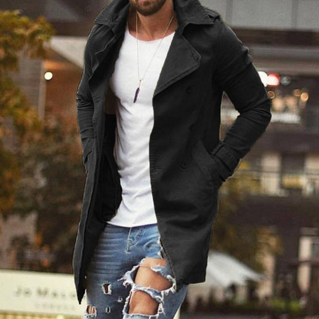 Cappotto Uomo Lungo Stile Classico Vestibilità Regolare