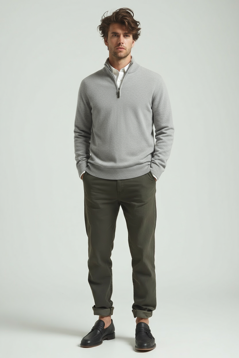 Maglione Uomo Collo con Zip Linee Sottili Slim Fit - Brentozzi