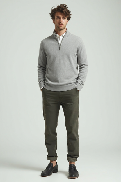 Maglione Uomo Collo con Zip Linee Sottili Slim Fit - Brentozzi
